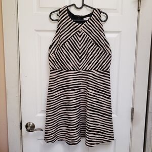 Xhilaration Black Beige Striped Sleeveless Fit & Flare Dress